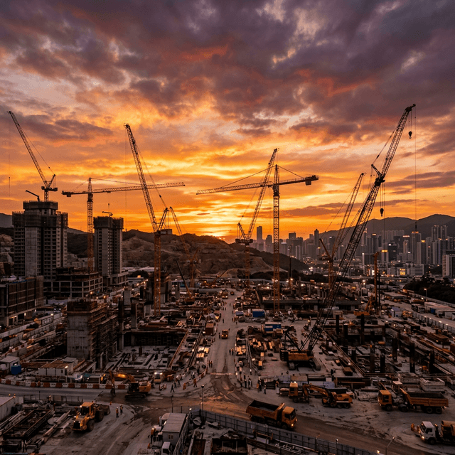Construction site at sunset