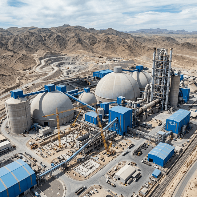 Modern cement plant with dome silos
